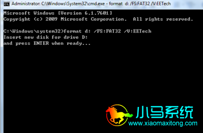����ȥ��ʽ����������Ϊ��C:>format ���Լ����̷�: /FS:FAT32 /V:EETech����enter������ֱ����ʽ�����